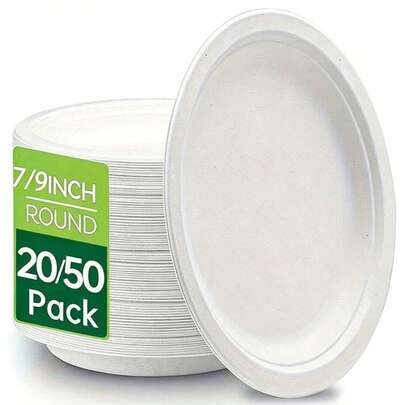 20/50pcs Thick Round Disposable Plates - Microwave , Grease-Proof, Suitable For BBQ, Picnic, Outdoor Camping Party, Catering - For Hot And Cold Food