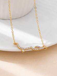 1 chiếc mặt dây chuyền đá Zirconia hình chữ "Tình yêu" kiểu Ả Rập sang trọng, trang sức nữ quyến rũ, dây chuyền thép không gỉ, phụ kiện đôi cho đám cưới, quà tặng tình yêu. - Vàng - Xem 5