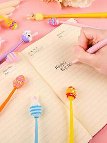 10pcs Easter Theme Neutral Rocking Pen, Cute Easter Egg Shaped Rabbit, Chick And Rainbow Design Fun Attractive Stationery, Lovely Ballpoint Pen For Easter Party Gift Basket Filler, Birthday Party, Classroom Reward And Office Supplies - Multicolor - View 6