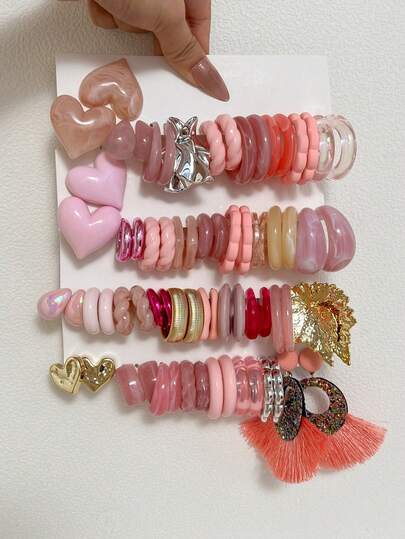 1-20对随机粉色爱心复古Y2K亚克力夸张时尚耳环套装，盲盒组合，适合女性，母亲节、情人节、圣诞节、新年礼物、日常佩戴