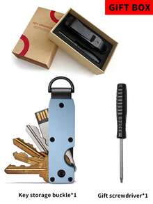 MIYIN Minimalist Keychain Key Holder - Compact Metal Key Organizer With Screwdriver Carbon Fiber Pattern Unisex Black Key Clip Anti-Scratch Surface Cool And Innovative Keychain For Men Mini Wallet Small Wallet Wallet Keychain - Blue - View 10