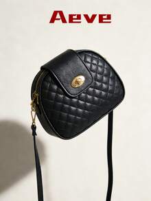 女士夏季小圆包，3个口袋，轻巧便携，黑色菱格纹绗缝斜挎包，优雅时尚，适合购物、约会、通勤、度假等多种场合，可装手机、钱包等。 - 黑色 - 查看 6