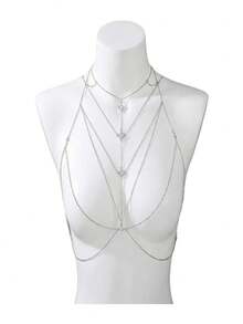 1pc Zirconia Geometric Multi-Layer Necklace, Minimalist Unique Personalized Charm Necklace, Elegant Body Chain Jewelry - Necklace - View 8