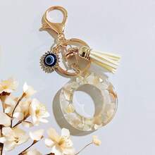 1个米色字母钥匙扣，恶魔之眼钥匙扣，流苏包饰吊坠，派对礼品 - 米色 - 查看 32