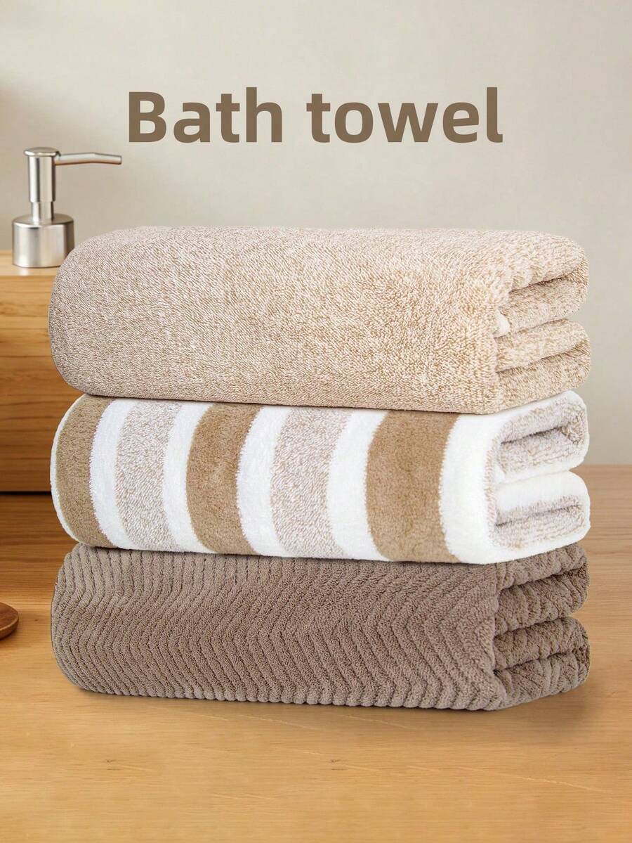 三件套浴巾/三件套毛巾，多种尺寸可选，70*140厘米/27.56*55.12英寸，35*75厘米/13.78*29.53英寸，三种简约时尚款式，速干，适用于浴室、水疗中心、酒店、健身房、游泳池，也是情人节礼物等的理想之选。