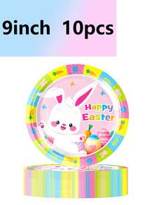 10pcs Easter Themed Party Supplies Set, Including Plates, Cups, Napkins With Rabbit And Easter Egg Patterns, Easter Essentials, Perfect For Outdoor Camping And Travel - Multicolor - View 8