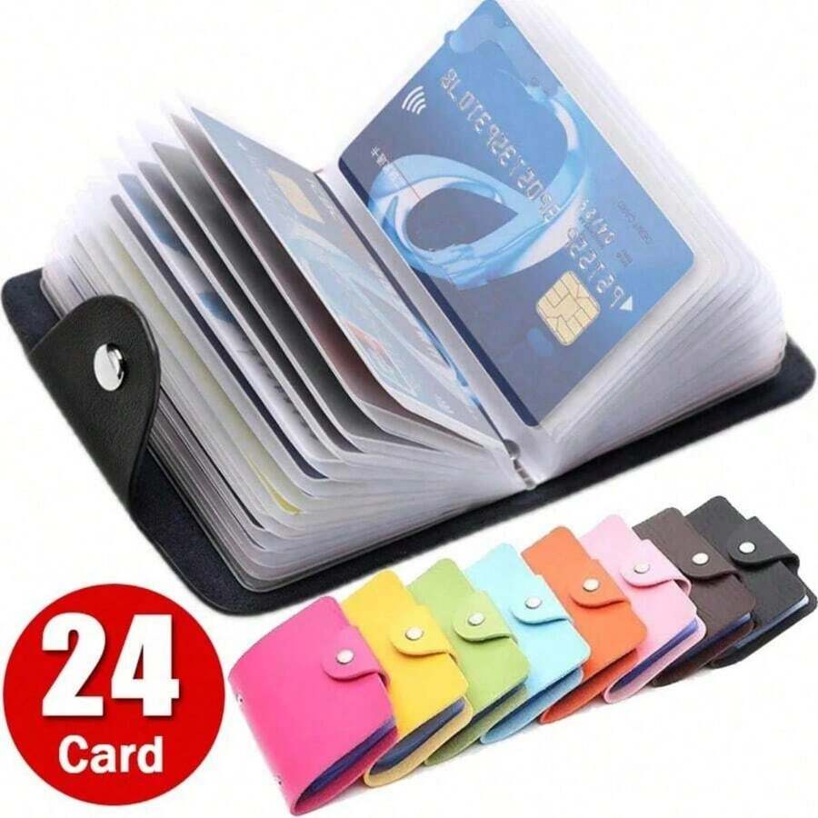 24 Slots Card Holder Bag Simple Solid Color Pocket Case Credit ID Card Organizer For Men And Women Leather Card Holder Travel Must-Haves For Women Wallet Mini Wallet Purse Wallet Card Wallet Money Wallet Small Wallet Cute Wallet - Multicolor - View 1