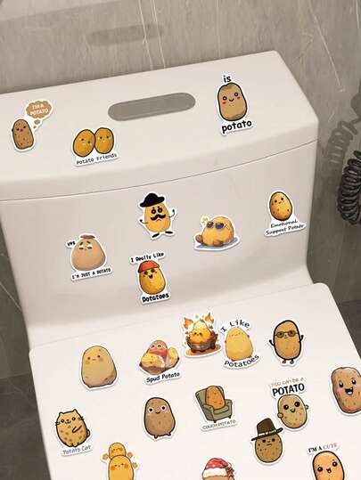 50张卡通趣味土豆贴纸，可用于马桶盖、浴室、手机壳、笔记本、滑板、行李箱、冰箱、吉他等，亦可作为装饰贴纸。