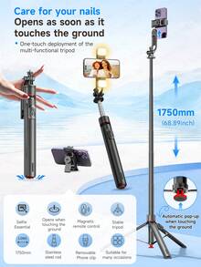 AXNEN 70-Inch Automatic Tripod, Automatic Folding Phone Tripod With Detachable Rotatable Phone Holder And Wireless Remote, Selfie Stick Tripod, 360° Vertical And Horizontal Rotation, Compatible With IPhone/Android Phones (Black) - Multicolor - View 4