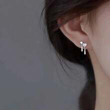 1pc Fashionable Unique Hanging Elegant 925 Sterling Silver Cubic Zirconia Heart Stud Earrings, Suitable For Women To Wear On Vacation, Party, Wedding, And Daily Occasions - Silver - View 3