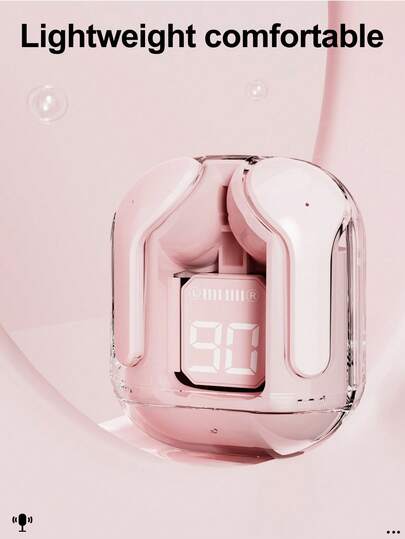 STSEarConect 1 par de auriculares estéreo inalámbricos transparentes con pantalla LED de energía, estuche de carga tipo C, compatible con todos los teléfonos inteligentes, adecuado para juegos, música, exteriores/negocios, adultos, micrófono capacitivo, batería de ión de litio recargable