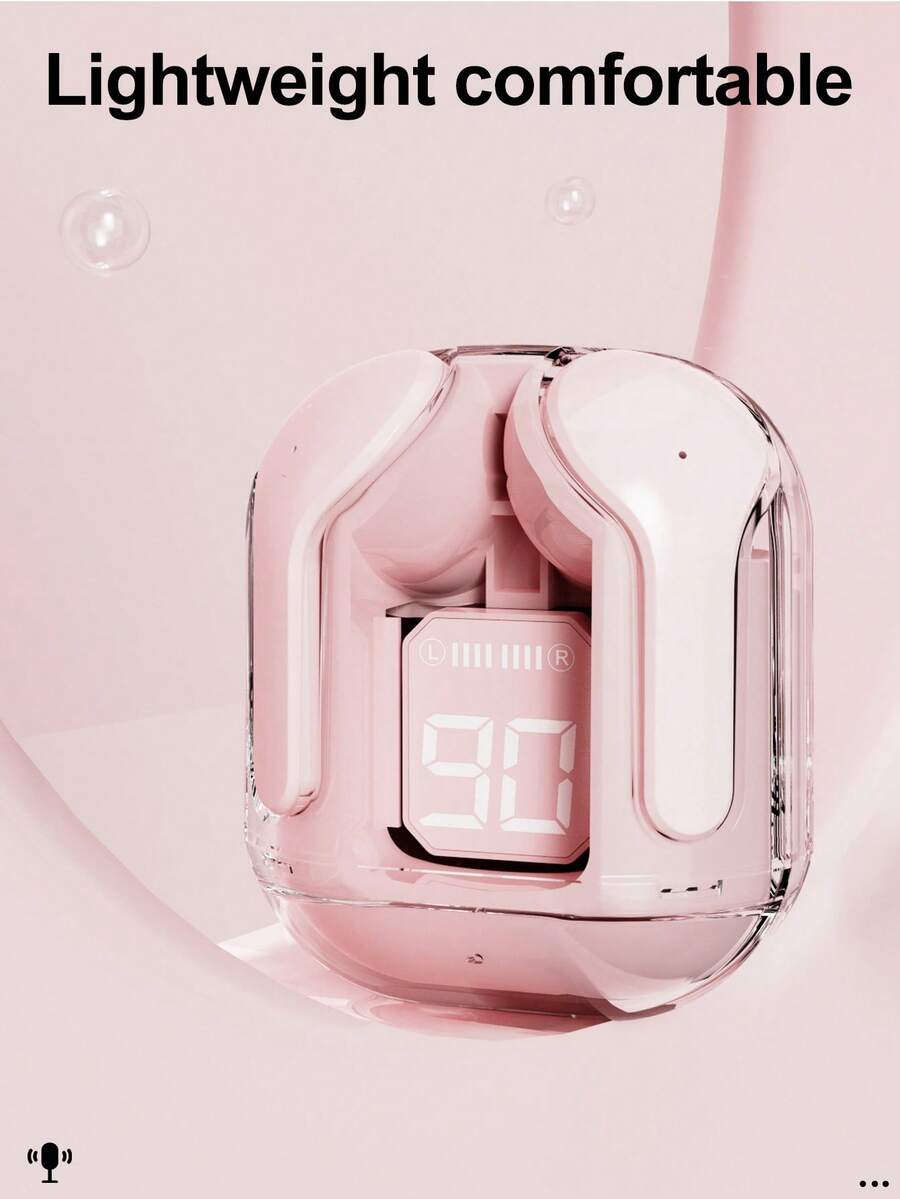 STSEarConect 一对透明真无线立体声耳机，带LED电量显示，Type-C充电盒，兼容所有智能手机，适用于游戏、音乐、户外/商务场合，成人适用，内置电容式麦克风，可充电锂离子电池