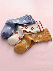 5双装纯棉儿童袜，新款蕾丝中筒袜，婴儿袜 - 彩色 - 查看 3