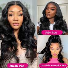 28 Inch Wig Brazilian Virgin Hair 13x4 13x6 Body Wave Frontal Lace Wig 200% Density HD Lace Front Wigs Human Frontal Hair 1B Natural Black Pre Plucked 5*5 Glueless Put And On Blended Hair Wigs For Women Wave Natural Hairline - Natural & Black - View 6