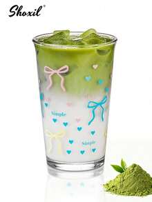 shoxil 1pc Cute Girl Bow Polka Dot Matcha Cup, Mug, Milk Cup, Cup, A Cup Of Coffee, Espresso Cup, Oatmeal Breakfast Cup, Couple Pair Mugs, Coffee Cup, Glass Cup, Valentine's Day Gift, Handheld Cup, Applicable For Afternoon Tea, Bedroom, School, And Office - Glass - View 4