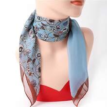 2026hot-Women's Chiffon Printed Small Square Scarf - Lightweight Floral Scarf Spring & Fall, Versatile Fashion Accessory, Boho & French Style Neck Scarf, Hair Bandana, Her, Daily & Travel - 藍色02 - 查看 13