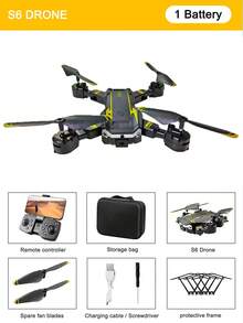 S6四轴飞行器无人机，配备双高清摄像头、远程画面切换、光流悬停、智能避障、一键起飞/降落/翻转、重力感应，由3.7V/1800mAh模块化电池供电 - 黃色 - 查看 16