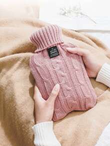 1pc 1000ml/2000ml Pink Khaki Smoke Gray Knitted Hot Water Bag With Water Injection For Foot And Stomach Warming And Hot Compress - Multicolor - View 3
