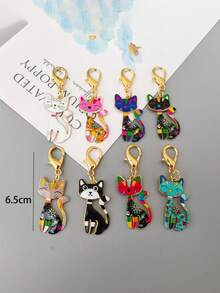 8pcs Cat Shaped Classic Cartoon Keychains, Suitable Decorative Accessories For Parents And Children - Multicolor - View 8