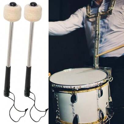 Flexible, Lightweight Ergonomic Handle Felt Tip White Classic Metal Drum Sticks With Rope, Bass Drum Mallet