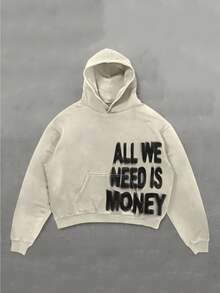 Y2K Hoodies For Men "ALL WE NEED IS MONEY" Letter Hoodie, Personalized Slogan Sweatshirts, Light-Colored Cropped Street Retro Hoodies, Comfortable Everyday Clothing - 白色 - 查看 2