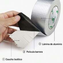 Cinta de Aluminio Butílico, Permanente para Reparación de RV, Ventanas, Silicona, Sellado de Goteras en Vidrios y Techos, Sellado de Botes y Tuberías (50mm x 10m),40814536 - Multicolor - Ver 5
