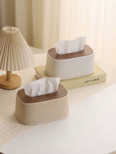 1 علبة مناديل بطراز شمالي بسيط، ديكور مخطط كريمي أنيق، غطاء خشبي، داخل مزود بنابض، تناسب أحجام مختلفة من المناديل، مناسبة للحمام وغرفة المعيشة والنوم ومكتب المكتب
