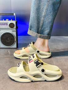 Men's Summer Letter Print Non-Slip Casual Slippers, EVA Lace-Up Hollow Breathable House, Beach, Water Shoes, Unisex Couple Styles - Green - View 8