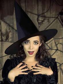 女巫帽，适合成人和青少年，万圣节礼物、圣诞节礼物、新年礼物、复活节礼物、派对礼品、新奇的万圣节、圣诞节、化装舞会、狂欢节、魔术师服装配饰 - 黑色 - 查看 7