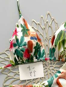 2pcs Casual Cute Elegant Sexy Bohemian Floral Tie-Up Braided Bikini Swimsuit, Beach Vacation, Spring/Summer - Multicolor - View 4