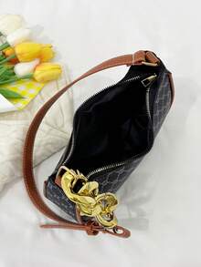 Korean Retro Crescent Moon Shaped Bag, Fashionable Casual Printed Shoulder Bag, Underarm Bag - Multicolor - View 8