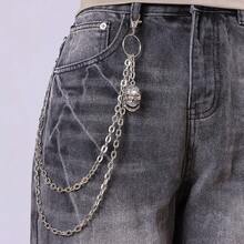 1件装时尚嘻哈金属腰链，朋克骷髅装饰牛仔裤链，男士休闲装 - 銀色 - 查看 7