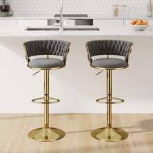 Modern Velvet 360-Degree Rotating Height Adjustable Bar Stool (Set of 2) with Backrest and Pedals - Dunkelgrau - Übersicht 10