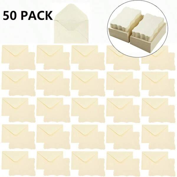 50 ظرف + 50 بطاقة، تشمل بطاقات تهنئة بيج فارغة، أظرف صغيرة لاصقة، مناسبة لحفل التخرج، الدعوات، حفل استقبال الطفل، الزفاف وبطاقات الرد.