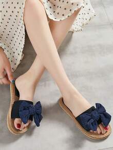 2024 Newest Bow Knot Women's Slide Sandals Casual Clip Toe Summer Shoes, Women's Lightweight Beach Shoes - Royal Blue - View 4