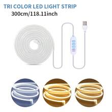 1米/2米/3米/4米/5米LED霓虹装饰灯带，三色温可调光按钮开关氛围灯，直播补光灯，化妆镜补光灯，浴室镜前补光灯，卧室，客厅，展示柜，浴室防水补光灯带 - 白色 - 查看 14