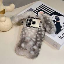 Funda de teléfono de peluche con diseño lindo de ciervo y conejo, compatible con iPhone 11 12 13 14 15 16 17 Air Pro Max, S23 S24 S25 S26 Plus Ultra A14 A15 A16 A17 A05S A35 A26 A36 A56 A54 A55 A56 4G/5G, cubierta protectora suave y resistente a golpes de TPU, modelo 2025 - Gris - Ver 6