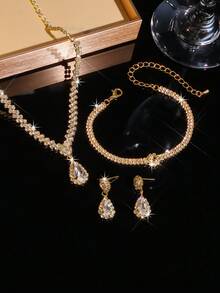 Versatile & Elegant Bridal Wedding Jewelry Set, Necklace Suitable For Gifting, Parties, Weddings - Gold - View 6