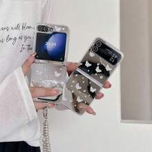 Fashionable Rhinestone Butterfly Folding Phone Case With Chain, Suitable For Samsung Galaxy Z Flip3 5G/Galaxy Z Flip 4 5G/Galaxy Z Flip 5 5G/Galaxy Z Flip 6 5G/Galaxy Z Flip 7 5G, Luxury Folding Screen Protective Cover - Multicolor - View 2