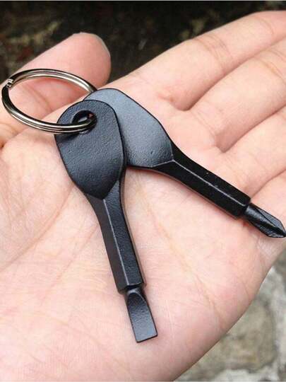 2Pcs Portable & Slotted Screwdriver Keyring Set Versatile Mini Pocket Repair Tool Gadget Durable Camping Outdoor Accessories Bag Charm Lanyard With ID Holder For Cars Backpacks School Daily Maintenance