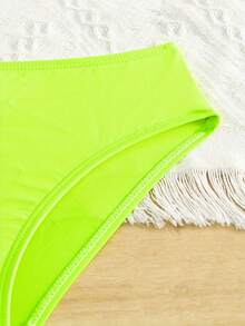 两件套荧光绿性感比基尼套装，不对称肩带+镂空腰部设计，沙滩度假泳装 - 青檸色 - 查看 5