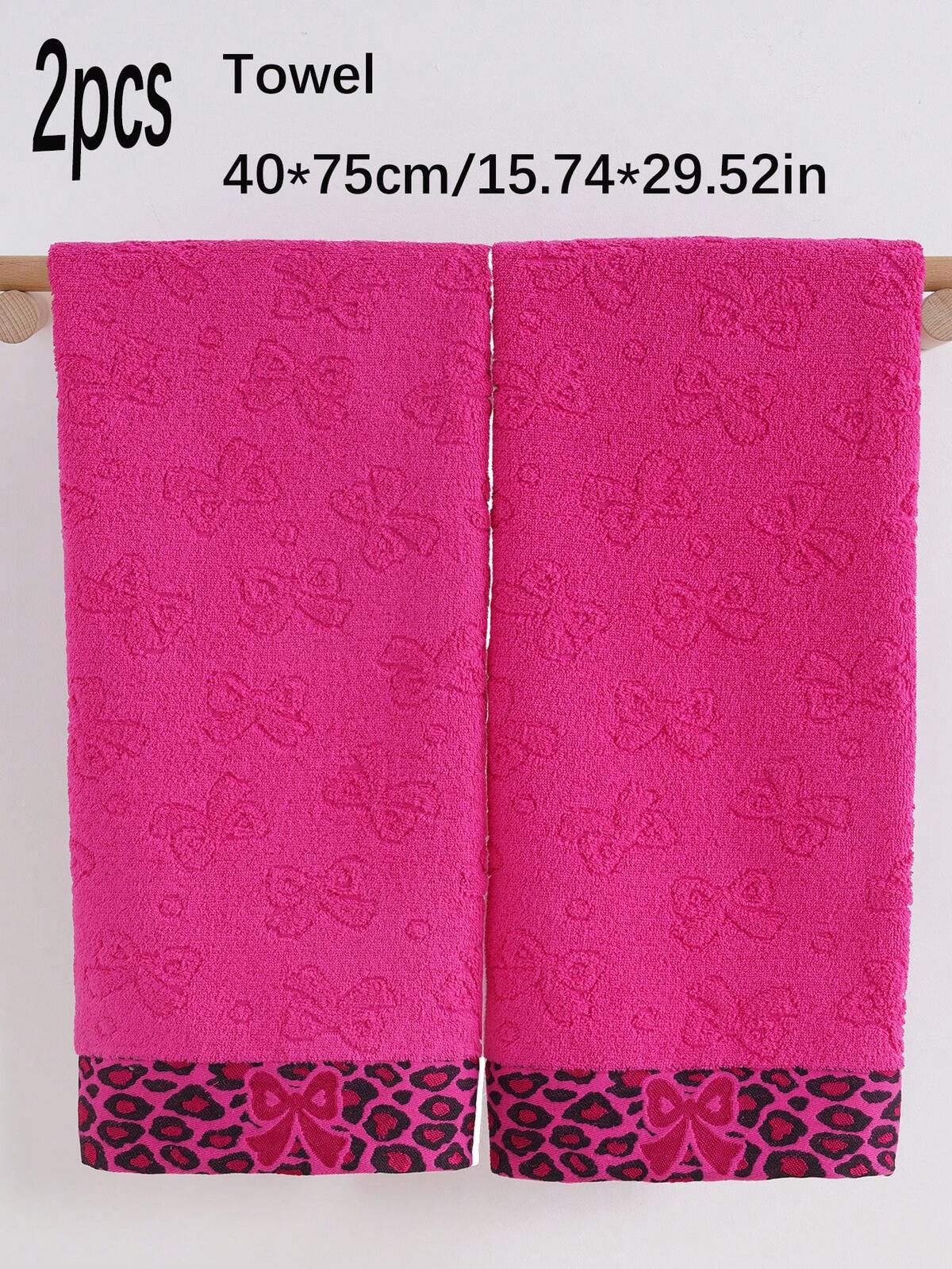 QIBHI 1/2/3pcs Optionnel, Serviette de bain/Serviette de visage/Serviette de main en coton éponge jacquard avec nœud 100% coton, Cadeau de la Saint-Valentin, Bordure en satin imprimé léopard, Serviette de bain en pur coton doux et absorbant, Serviette de salle de bain légère et douce, Serviette pour invités, Convient pour la salle de bain, l'hôtel, la salle de sport, les voyages, les cadeaux, le salon, les sports, l'extérieur, la plage, l'école, la rentrée scolaire, les accessoires de voyage, le 6