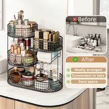 4-Layer Vanity Makeup Organizer With Tissue Holder - Metal Countertop Storage, Ideal For Bathroom Bedroom Perfume & Cosmetics - 黑色,4層 - 查看 5