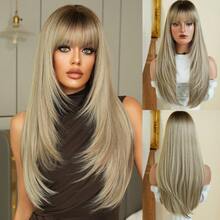 7JHH WIGS 女士长直渐变灰色假发，带刘海，24英寸灰色假发，深色发根，自然逼真，耐热合成纤维，蓬松柔软，适合日常派对、音乐节庆典等场合，也是送给母亲的礼物。 - 漸變灰色 - 查看 12