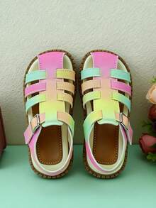 2026 Limited Edition Gradient Color Toddler Soft Bottom Walking Shoes For Girls 3-12 Years Old, Pink, Yellow, Green, Blue, Rainbow Gradient, Starry Sky Gradient, Hollow Design, Breathable Mesh, Protective Toe, Non-Slip Durable Sole, Adjustable Metal Buckle Heel Strap, Flat, Energetic Sweet Cool Dreamy Gradient Color Sandals, Closed-Toe Flat Fashion Shoes, Suitable For Birthday Party, Amusement Park, Summer Outings - Multicolor - View 3