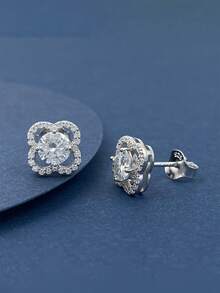 BLOVEMEE 2pcs Elegant Luxury 925 Sterling Silver 0.5Carat X 2 Moissanite Stud Earrings, Suitable For Women's Daily Wear, Party, Holiday, Valentine's Day, Mother's Day, Christmas, Birthday, New Year, Wedding Anniversary, Women's Jewelry Gift - EH0137M - View 8