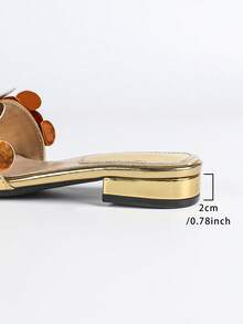 Women's Shiny Gold Sequin Cluster Floral 2cm Low Wedge Slide Sandals, Summer Holiday Party Boho Style Slippers - Gold - View 9