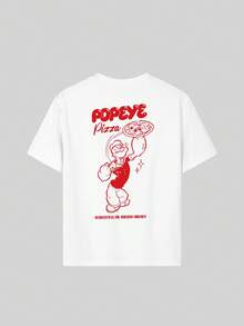 [Colaborarea Popeye] 1 tricou casual cu mânecă scurtă, guler rotund și imprimeu grafic pentru băieți, îmbrăcăminte de vară pentru studenți - Un tricou atrăgător care aduce bucurie și fericire fiecărui copil! - alb - Vizualizare 3