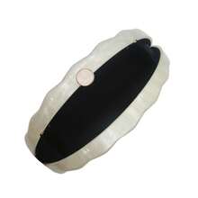 Elegante bolso de mano con forma de abanico de mármol con forma de concha tridimensional de acrílico para fiesta, cóctel, boda, graduación - Beis - Ver 3