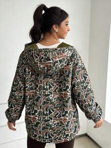 Women's Autumn Clothing Casual Camouflage Print Long-Sleeved Hoodie, Open Collar, Woven Fabric, Suitable For Autumn And Winter, Local Warehouse, Limited Time Offer - 迷彩 - 查看 9